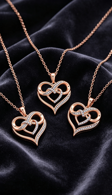 Double Heart Infinity Diamond Pendant Necklace