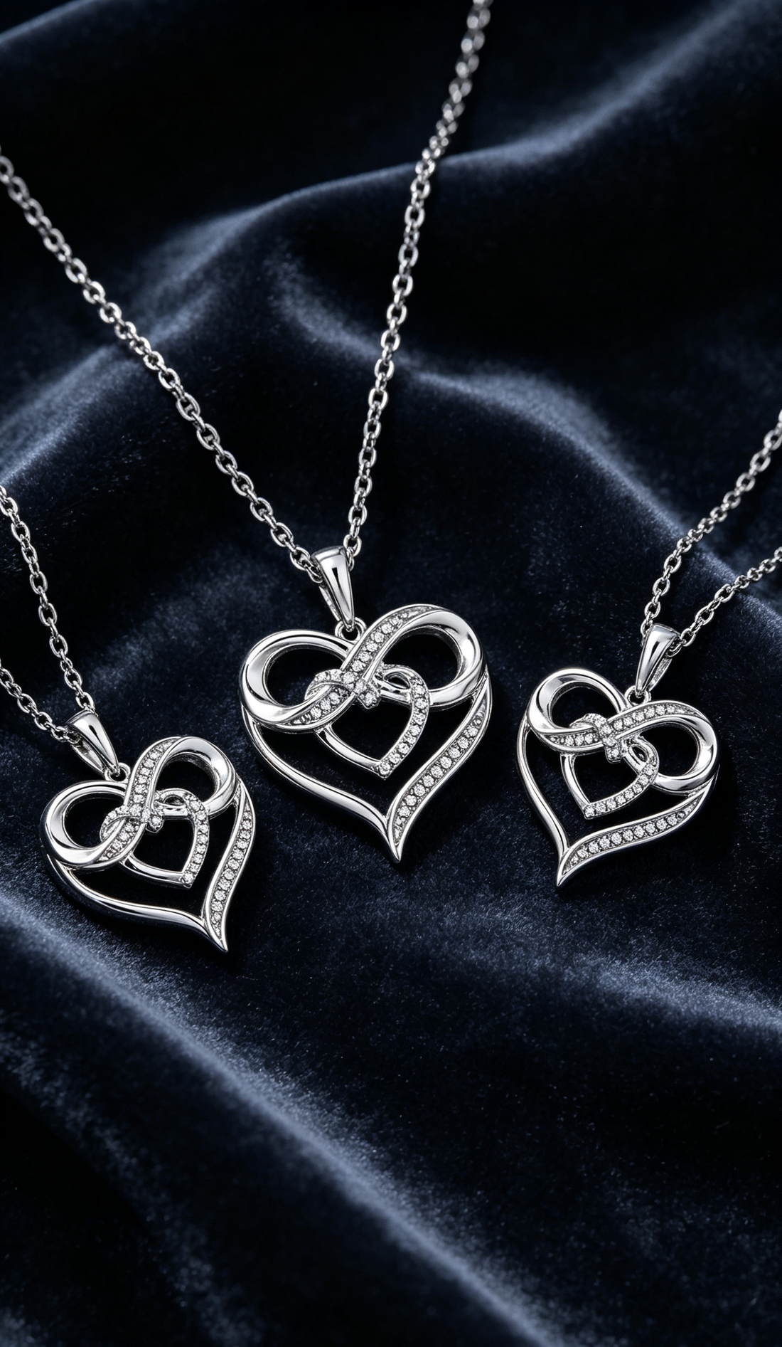 Double Heart Infinity Diamond Pendant Necklace