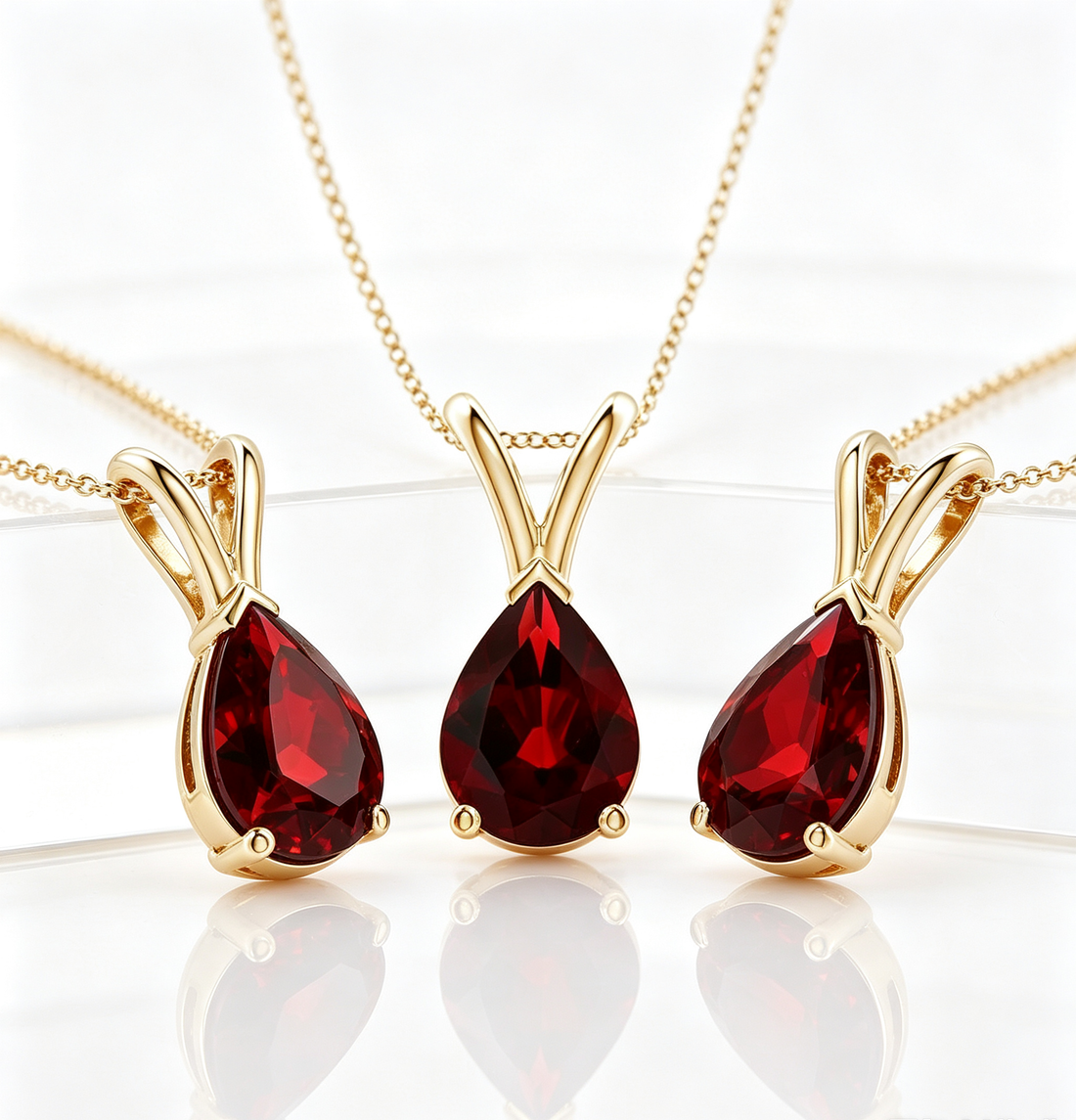 Classic Pear-Shaped Garnet Solitaire Pendant Necklace