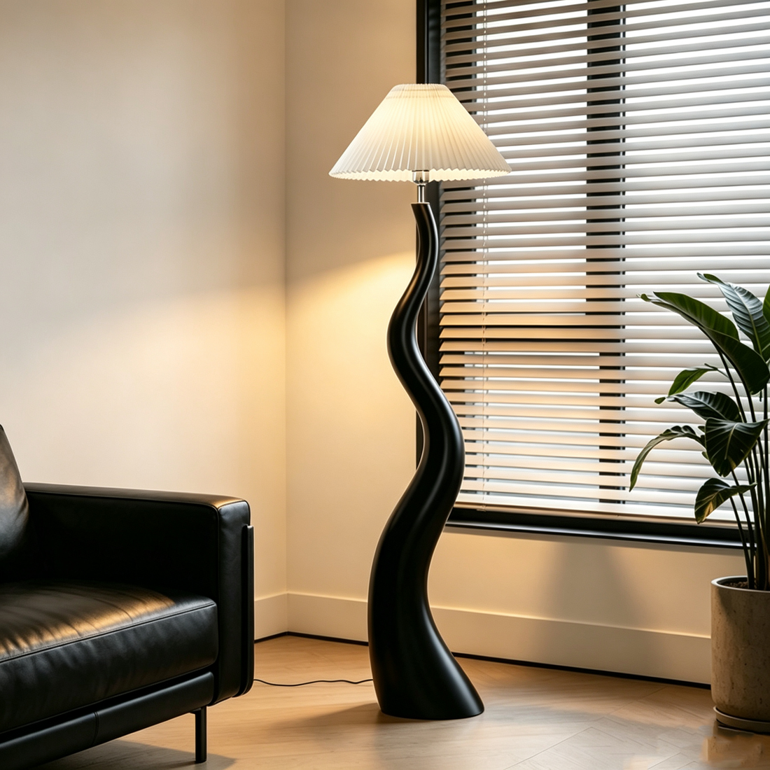 Mid-Century Artistic Wave Silhouette Pleated Floor Lamp